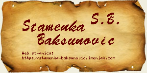 Stamenka Bakšunović vizit kartica
